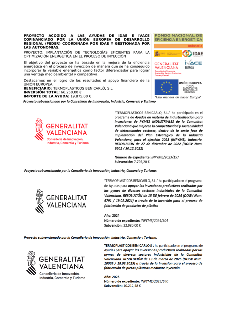 subvencionado termoplasticos
